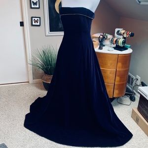 Velvet gown with rhinestone edge.